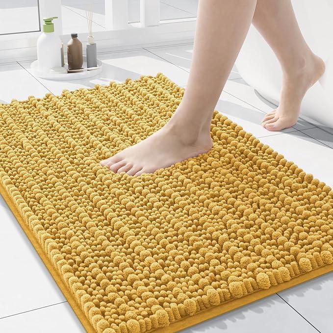 Arotive Luxury Chenille Bathroom Rug Mat, Extra Soft Thick Absorbent Shaggy Bath Rugs, Non-Slip Machine Wash Dry, Plush Bath Mats for Bathroom, Shower and Tub, 24x16, Golden Yellow - ModernBath