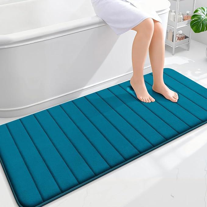 OLANLY Memory Foam Long Bathroom Rugs Runner 59x24, Super Soft Absorbent Bath Mat, Quick Dry, Machine Washable Shower Floor Rugs, Bathmat Carpet, Bathroom Home Decor Accessories, Peacock Blue - ModernBath