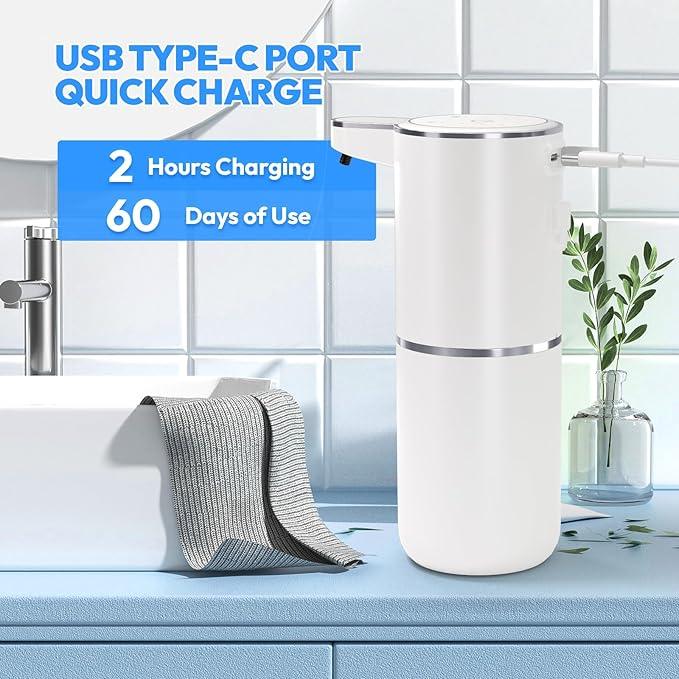 MTYGK Automatic Foaming Soap Dispenser,Touchless Foam Soap Dispenser,12.8oz Rechargeabled Wall Mounted Smart for Bathroom and Kitchen Dish Soap,Easy for Toddlers(White) - ModernBath