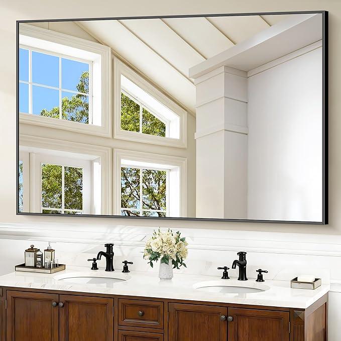COFENY 40x60inch Black Bathroom Mirror, Black Rectangle Mirror with Frame, Large Rectangular Wall Mirrors for Bathroom, Living Room, Hair Salon, Big Farmhouse Mirror Hang Horizontal/Vertical - ModernBath