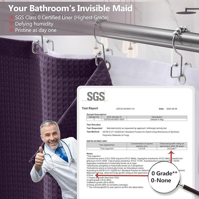 Luxury 3 in 1 Shower Curtain Set 3D Textured Waffle Weave Bathroom Curtain with Waterproof SGS Certified Fabric Liner & 12 Anti-Fall Stainless Steel Hooks, Machine Washable 72"x72" (Purple) - ModernBath