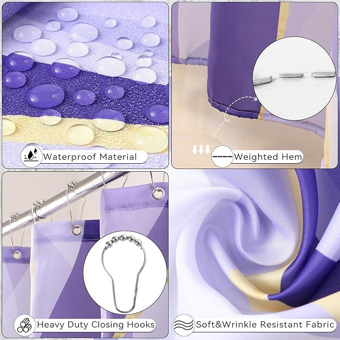 XLHOMO Bathroom Set - Purple and Gold Bathroom Accessories, Bathroom Sets with Shower Curtain and Rugs, Purple Shower Curtain Set with Bathroom Trash Can, Soap Dispenser, Soap Dish for Home Decor - ModernBath