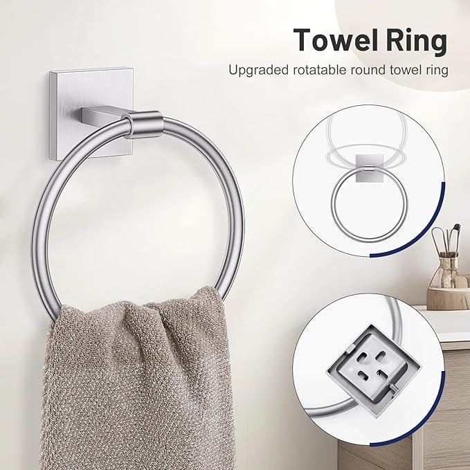 5-Piece Brushed Nickel Bathroom Hardware Set, SUS304 Stainless Steel Bathroom Accessories Set 23.6 inches Towel Bar, Toilet Paper Holder with Shelf, Towel Ring and Two Towel Hooks Wall-Mounted - ModernBath