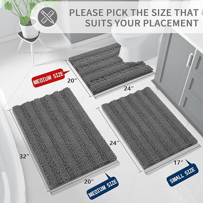 Yimobra Toilet Rugs U Shaped Washable 24 x 20, Non Slip and Super Absorbent Toilet Mat, Quick Dry, Ultra Luxury Microfiber Chenille Plush Fluffy Contour Bath Rugs for Toilet Base, Dark Gray - ModernBath