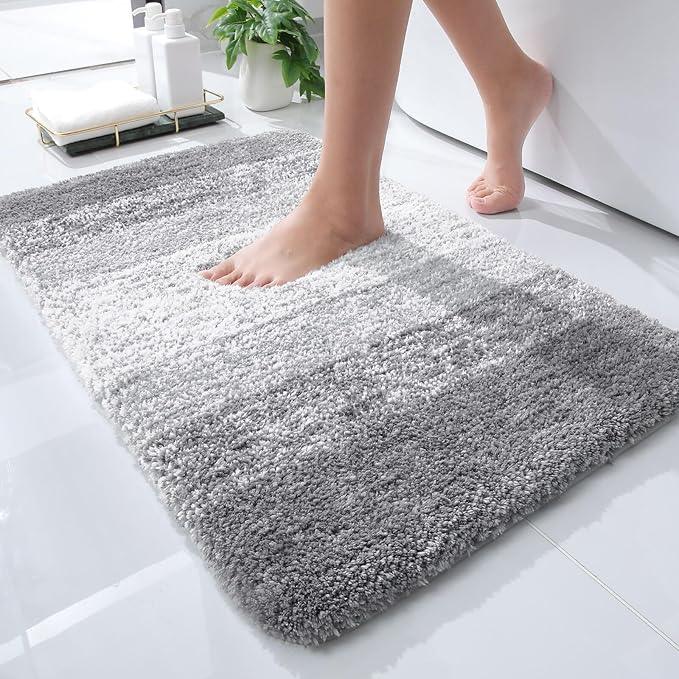 OLANLY Bathroom Rugs Mat 24x16, Extra Soft Absorbent Microfiber Bath Rugs, Rubber Backing, Quick Dry, Machine Washable Bath Mats for Bathroom Floor, Tub and Shower, Home Decor Accessories, Light Grey - ModernBath
