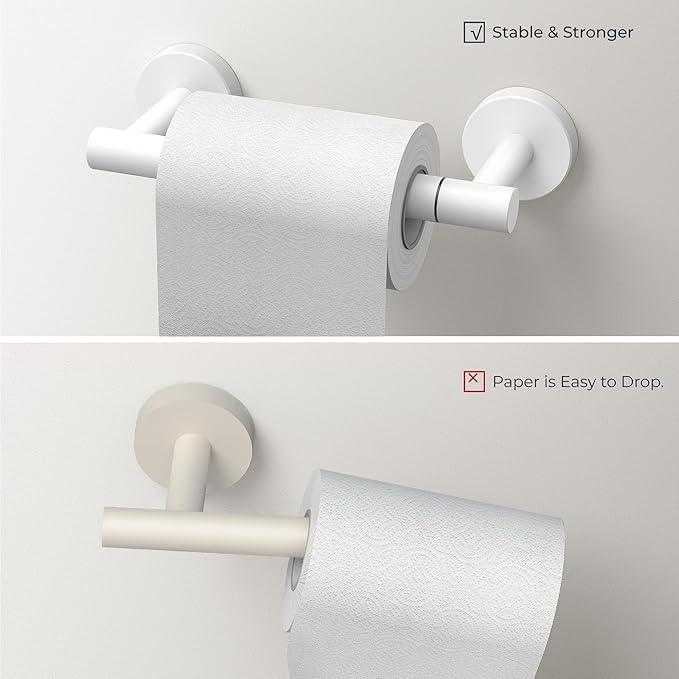 FORIOUS Toilet Paper Holder Wall Mount, SUS304 Stainless Steel Double Post Pivoting Tissue Roll Holder and Hand Towel Ring Set for Bathroom, RV, Bathroom Hardware Accessories Set, White - ModernBath