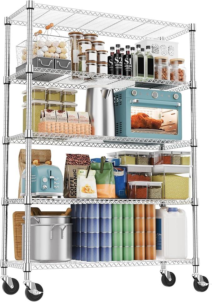 5 Tiers Shelf 1750 lbs Steel Storage Shelving Utility Shelving Unit Steel Organizer Wire Rack for Home,Kitchen,Office,Garage Chrome 17.7" D x 47.2" W x 76.8" H - ModernBath