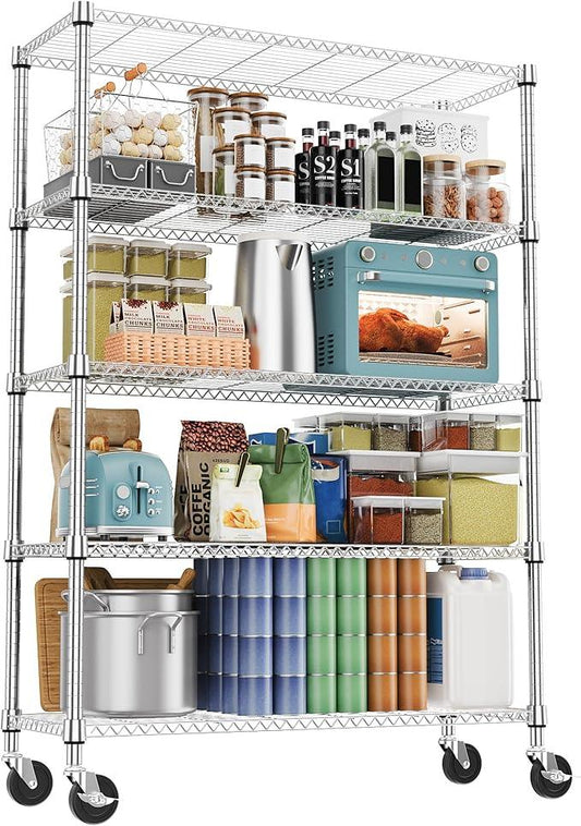 5 Tiers Shelf 1750 lbs Steel Storage Shelving Utility Shelving Unit Steel Organizer Wire Rack for Home,Kitchen,Office,Garage Chrome 17.7" D x 47.2" W x 76.8" H - ModernBath