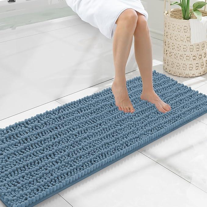 Smiry Bathroom Rugs Mat 47x17, Extra Soft Absorbent Chenille Bath Rugs, Non Slip Rubber Backing Machine Washable Quick Dry Bath Mats for Bathroom Floor, Tub, Shower, Home Accessories, Grayish Blue - ModernBath