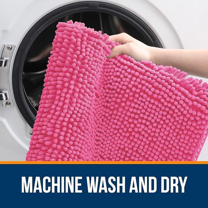 OLANLY Bathroom Rugs 47x17, Extra Soft Absorbent Chenille Bath Rugs, Rubber Backing Quick Dry, Machine Washable Bath Mats for Bathroom Floor, Tub and Shower, Home Decor Accessories, Hot Pink - ModernBath