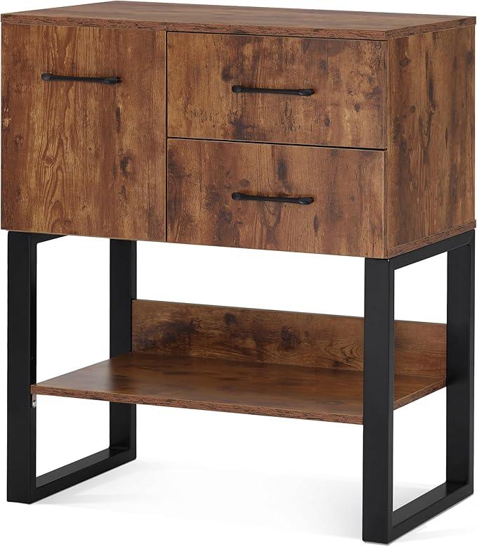 BarberPub Styling Barber Station, Wall Mount Storage Cabinet, Salon Equipment for Hair Stylist, Spa Beauty Makeup Organizer, Bathroom Dresser with Drawers & Shelf 3185 (Brown & Black) - ModernBath