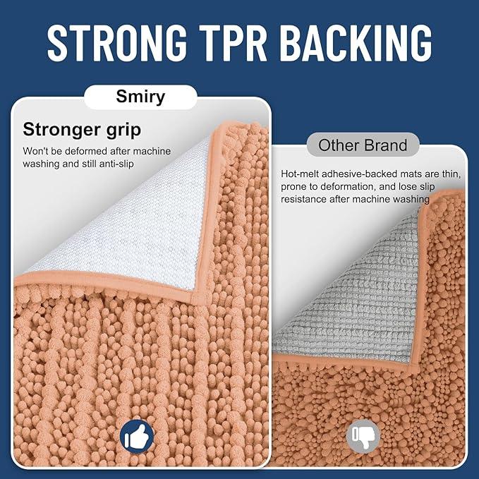 Smiry Bathroom Rugs Mat 24x16, Extra Soft Absorbent Chenille Bath Rugs, Non Slip Rubber Backing Machine Washable Quick Dry Bath Mats for Bathroom Floor, Tub, Shower, Home Decor Accessories, Peach - ModernBath