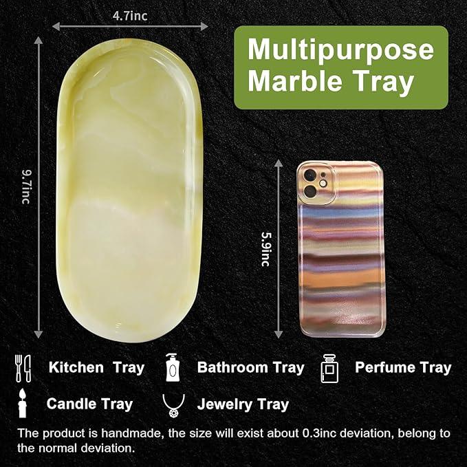 SWRONP Marble Tray for Kitchen Counter,Stone Tray for Bathroom Countertop,Dresser Small Vanity Decor,Storage Trays for Perfumes,Candles,Jewelry (Greener) - ModernBath