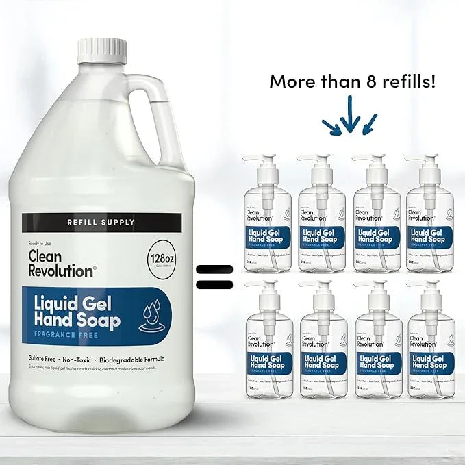 Clean Revolution Liquid Gel Hand Soap, Silky Rich Liquid, Quick Lather, Fast Rinsing, Contains Real Essential Oils (Spring Air) 128 Fl Oz - ModernBath