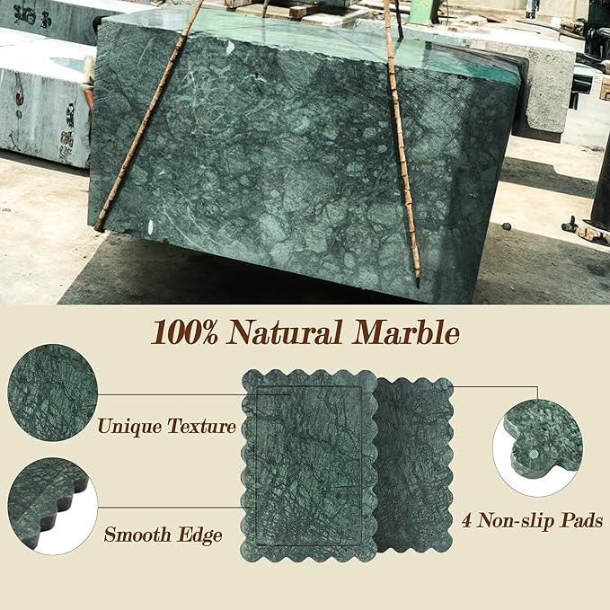 YMXYJM Genuine Indian Green Scalloped Marble Tray, Real Natural Marble Stone Trays, Luxury Decorative Trays for Bathroom, Dresser, Vanity, Home Decor, 10.6" x 8", Dark Emerald Green - ModernBath