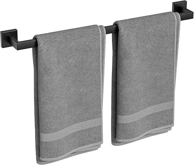 Matte Black Towel Bar, 24 Inch Bathroom Towel Rack, Towel Holder Wall Mounted, Square Base Thicken SUS304 Stainless Steel Towel Rod Modern Home Decor (Total Length 26-Inch) - ModernBath