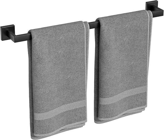 Matte Black Towel Bar, 24 Inch Bathroom Towel Rack, Towel Holder Wall Mounted, Square Base Thicken SUS304 Stainless Steel Towel Rod Modern Home Decor (Total Length 26-Inch) - ModernBath