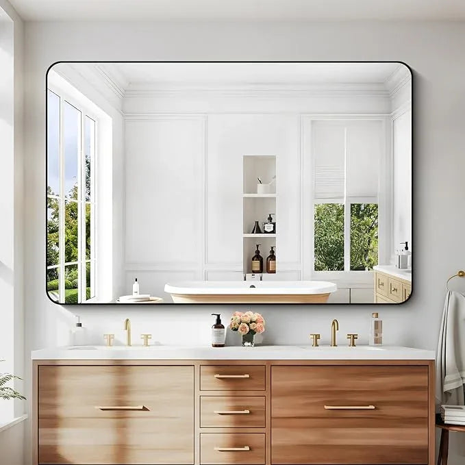 DESBING 60" x 40"Bathroom Mirror, Matte Black Wall Mirror with Metal Frame, Decorative Rectangular Vanity Mirror for Bedroom Bathroom Living Room Entryway (Horizontal/Vertical) - ModernBath