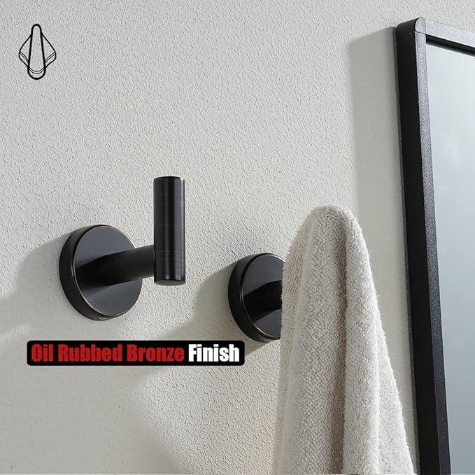 JQK Bathroom Towel Hook Oil Rubbed Bronze, 304 Stainless Steel 0.8mm Coat Robe Clothes Hook for Bathroom Kitchen Garage Wall Mounted (Pack of 4), TH100-ORB-P4 - ModernBath