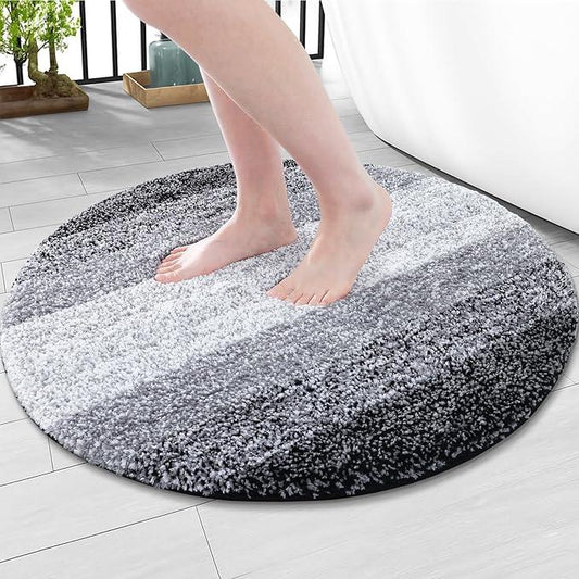 Arotive Microfiber Bathroom Rugs, Shaggy Soft and Absorbent Bath Rug, Non-Slip, Thick Plush Machine Washable Dry Bath Mats for Bathroom, Tub and Shower, 30x30, Black, Round - ModernBath