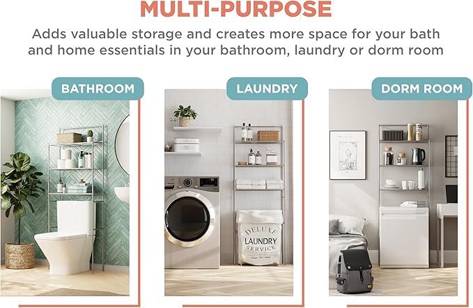 Zenna Home Over the Toilet Storage Shelf Space Saver, Behind Toilet Bathroom Organizer and Storage, Metal Bathroom Organizer with 3 Shelves, Satin Nickel - ModernBath