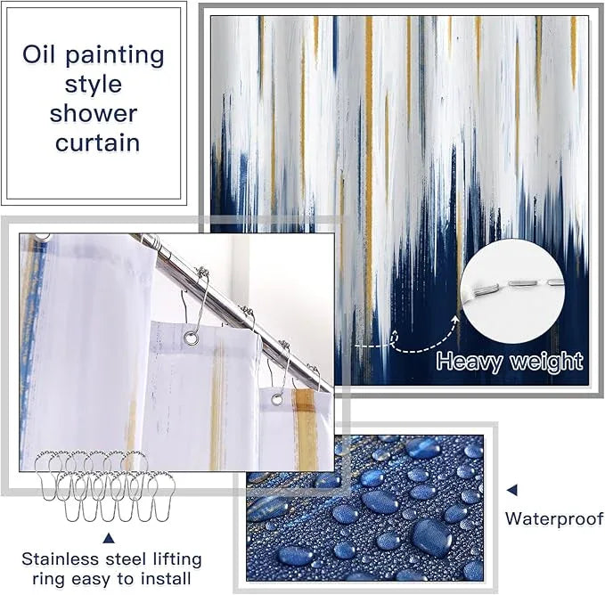 WSBArt 32PC Bathroom Sets with Shower Curtain and Rugs-Navy Blue Bathroom Accessories,Non Slip Bathroom Rugs Set with Toilet Lid Cover, Waterproof Shower Curtain, 3PC Soap Dispenser with Trash Can - ModernBath