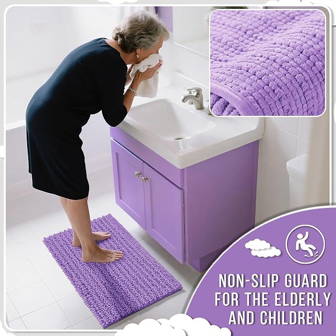 Yimobra Bathroom Rugs Non Slip Washable 32x20 Inch - Ultra Soft Absorbent Chenille Bath Mat, Quick Dry Shaggy Floor Carpet for Tub Shower, Lavender Home Decor Accessories - ModernBath