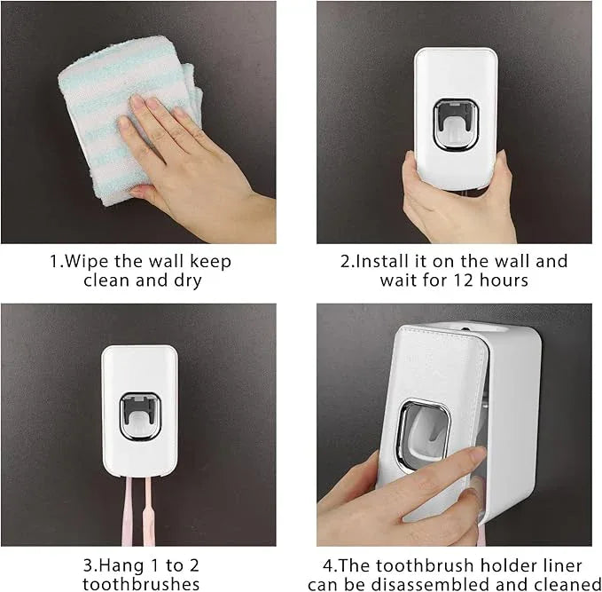 2 Slot Plastic Toothbrush Holder and Toothpaste Dispenser Wall Mounted, Automatic Toothpaste Squeezer, 2 in 1 Tooth Brush Toothpaste Organizer for Shower (White) - ModernBath