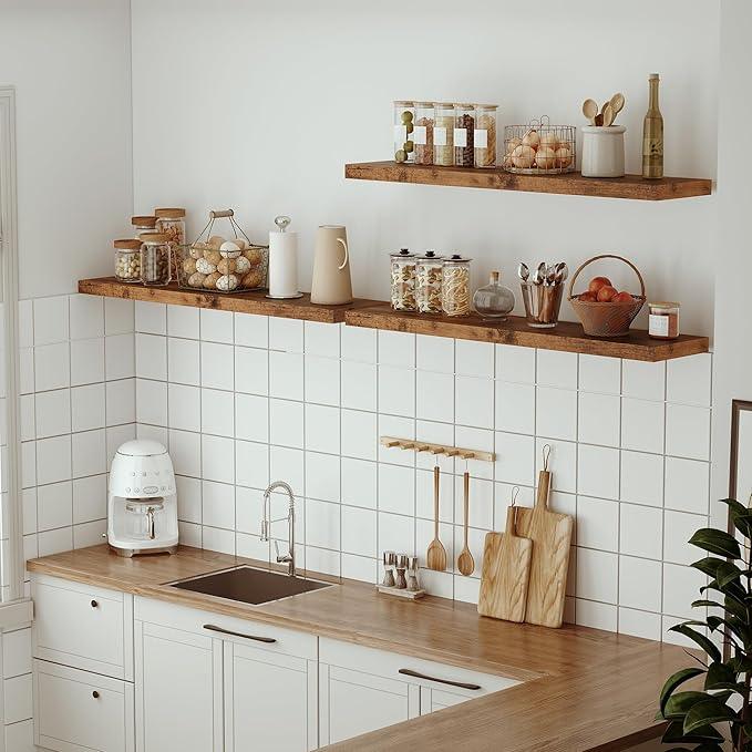 Vivelove Farmhouse Single Floating Shelves for Wall 48 in x 10.3in x 1.8in, Large Wall Long Shelves Heavy Duty 80 lbs for Bedroom, Living Room, Kitchen, Office, Rustic Shelf Book Home Decor, Brown - ModernBath