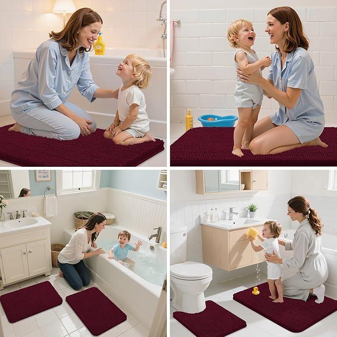 Arotive Bathroom Rugs 36x24, Extra Soft Absorbent Shaggy Chenille Bath Rugs, Machine Washable Rubber Backing Non-Slip Bath Mats for Bathroom Floor Tub and Shower, Home Decor Accessories, Burgundy - ModernBath