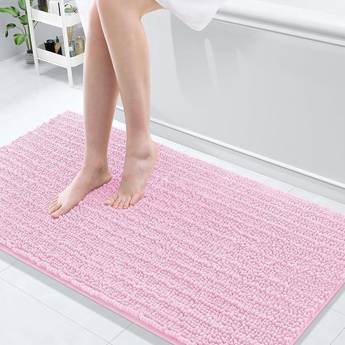 Arotive Luxury Chenille Bathroom Rug Mat, Extra Soft Thick Absorbent Shaggy Bath Rugs, Non-Slip Machine Wash Dry, Plush Bath Mats for Bathroom, Shower and Tub, 60x24, Pink - ModernBath