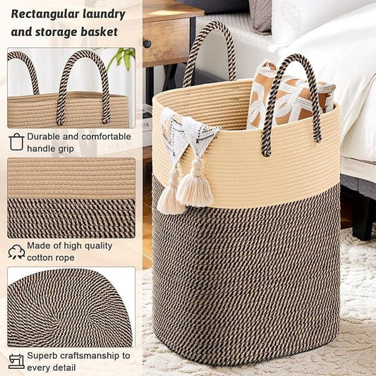 Laundry Basket,Woven Cotton Rope Laundry Hamper,Versatile Storage for Dirty Clothes,Baby Toys,and Blankets in Bathroom, Nursery,and Living Room (Jute, 100L) - ModernBath