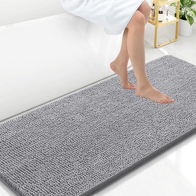 Arotive Bathroom Rugs 59x24, Extra Soft Absorbent Shaggy Chenille Bath Rugs, Machine Washable Rubber Backing Non-Slip Bath Mats for Bathroom Floor Tub and Shower, Home Decor Accessories, Grey - ModernBath
