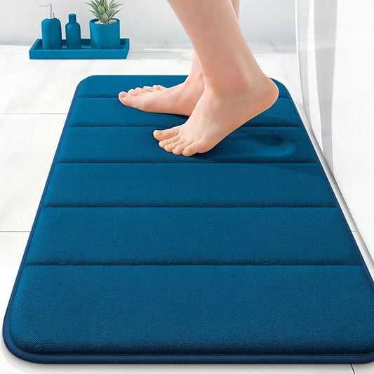 OLANLY Memory Foam Bath Mat 24x16, Super Soft Absorbent Bathroom Rugs, Quick Dry, Machine Washable Shower Floor Rugs, Bathmat Carpet, Bathroom Home Decor Accessories, Navy Blue - ModernBath