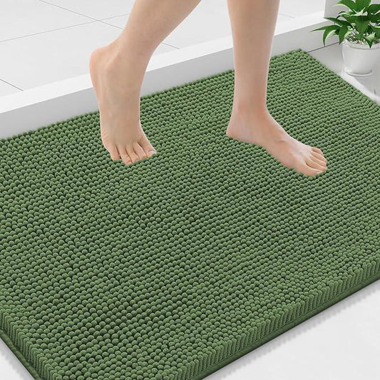Smiry Luxury Chenille Bathroom Rugs 36x24, Extra Soft and Absorbent Shaggy Bath Mat, Machine Washable, Non-Slip Plush Carpet Runner for Tub, Shower, and Floor, Home Decor Accessories, Olive Green - ModernBath