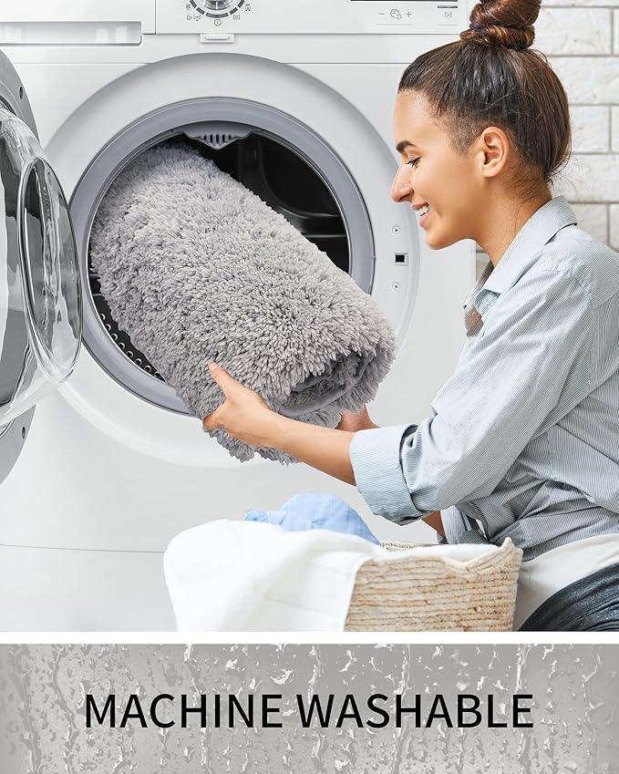 Ruggnovea Bathroom Rugs Non Slip Washable 32x20, Ultra Soft Thick Shaggy Absorbent Bath Mats, High Density Foam Latex Non Slip Backing Bath Rugs, Microfiber Bath Mats for Bathroom Floor&Sink,Grey - ModernBath
