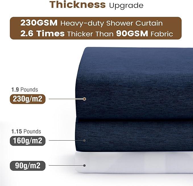 BTTN 3 in 1 Shower Curtain Set, Navy Blue Linen Textured Fabric Shower Curtain and Clear Liner Set with Plastic Hook, Modern Hotel Luxury Weighted Waterproof Shower Curtain for Bathroom, Blue, 72x72 - ModernBath