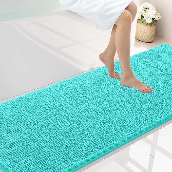 Smiry Luxury Chenille Bathroom Rugs 70x24, Extra Soft and Absorbent Shaggy Bath Mat, Machine Washable, Non-Slip Plush Carpet Runner for Tub, Shower, and Floor, Home Decor Accessories, Turquoise - ModernBath