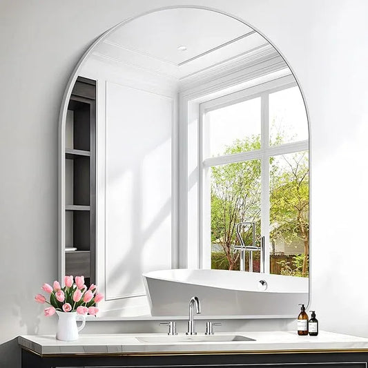 FORBATH Large Arched Wall Mirror 48x40 Inch, Silver Arch Bathroom Mirror with Aluminum Frame, Arched Mirror for Dresser, Fireplace,Entryway,Home Decor,Hanging or Leaning Against Wall - ModernBath