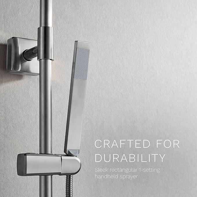 Fennocasa Polaris Lux Rain Shower System, includes 10” Square Rainfall Shower Head and Handheld Shower Combo, Height Adjustable Spray Holder, Retrofit, 60” Hose (2.5 GPM Brushed Nickel) - ModernBath