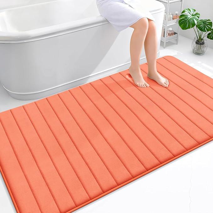 OLANLY Memory Foam Bath Mat 70x46, Super Soft Absorbent Bathroom Rugs, Quick Dry, Machine Washable Shower Floor Rugs, Bathmat Carpet, Bathroom Home Decor Accessories, Coral - ModernBath
