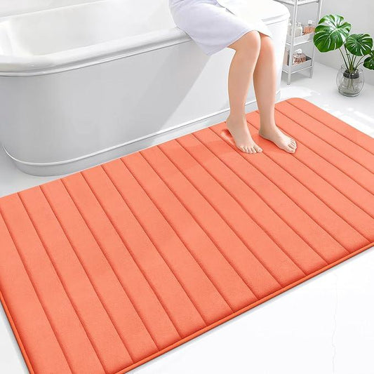 OLANLY Memory Foam Bath Mat 70x46, Super Soft Absorbent Bathroom Rugs, Quick Dry, Machine Washable Shower Floor Rugs, Bathmat Carpet, Bathroom Home Decor Accessories, Coral - ModernBath