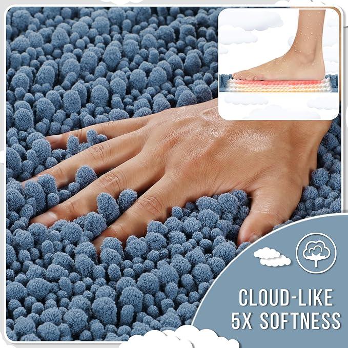 Yimobra Bathroom Runner Rug 70x24 Inch - Extra Long Non Slip Chenille Bath Mat, Soft & Absorbent, Machine Washable Shaggy Hallway Carpet for Vanity Tub Shower, Denim Blue Home Decor Accessories - ModernBath