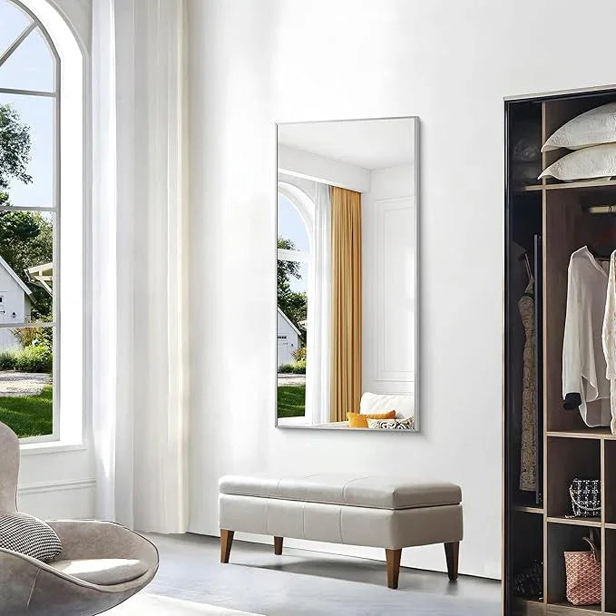 BONEWEI Silver Bathroom Mirror,24x48 inch Wall Mirror for Bathroom Wall Mounted,Large Rectangle Mirror for Bathroom Over Sink,Modern Metal Frame for Living Room,Bedroom Entryway,Horizontal/Vertical - ModernBath