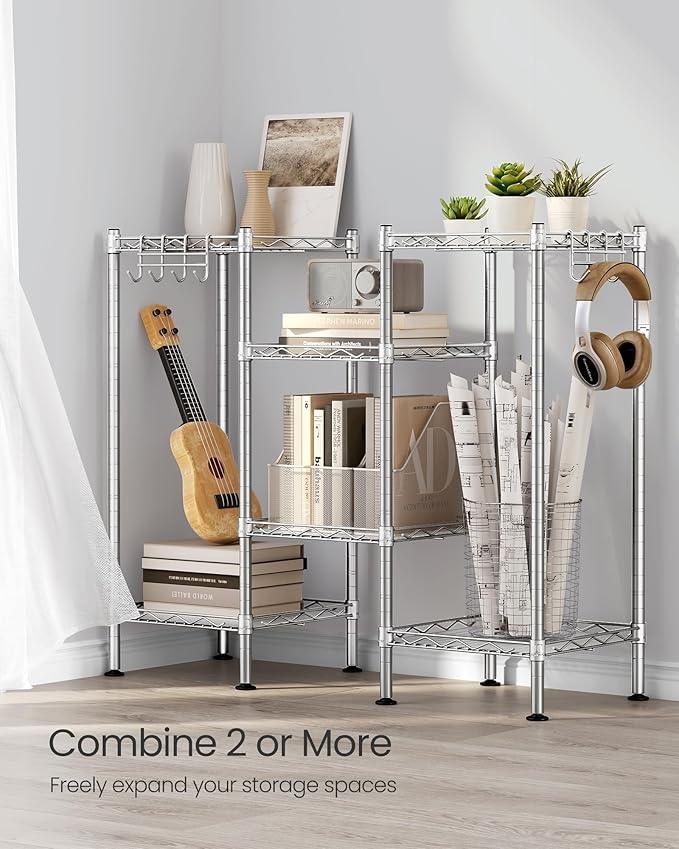 SONGMICS 3-Tier Bathroom Shelf, Storage Rack for Small Space, with 3 PP Shelf Liners, Removable Hook, Extendable Design, Silver and Translucent ULGR103E01 - ModernBath