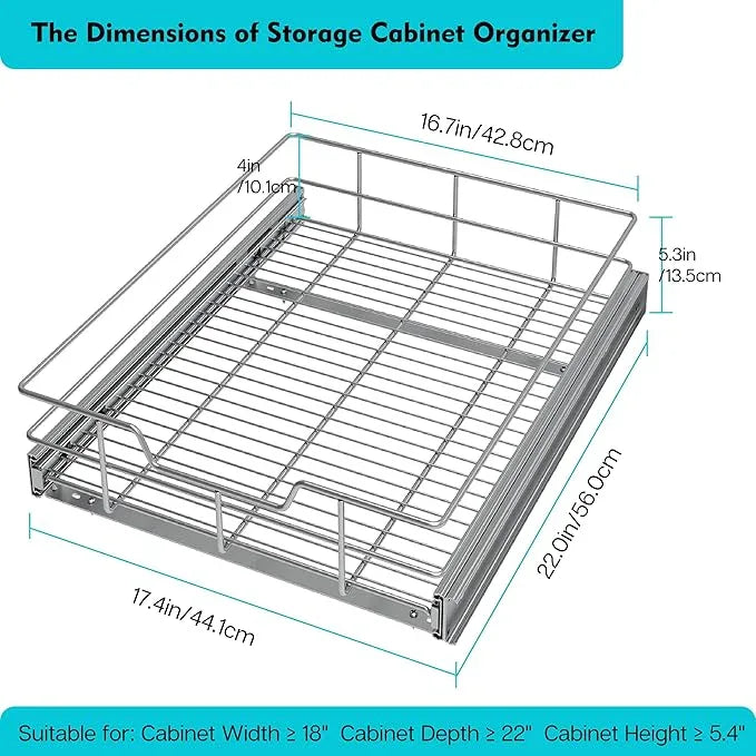 Pull Out Cabinet Organizer 17" W X 22" D, Slide Out Drawers For Kitchen Organizers and Storage, Pull Out Drawers For Cabinets Capacity Heavy Duty Caddy, Cabinet Shelves Chrome-Plated, Bathroom Pantry - ModernBath