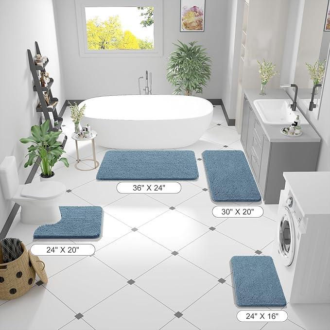 OLANLY Bathroom Rugs 59x24, Extra Soft Absorbent Chenille Bath Rugs, Rubber Backing Quick Dry, Machine Washable Bath Mats for Bathroom Floor, Tub and Shower, Home Decor Accessories, Airy Blue - ModernBath