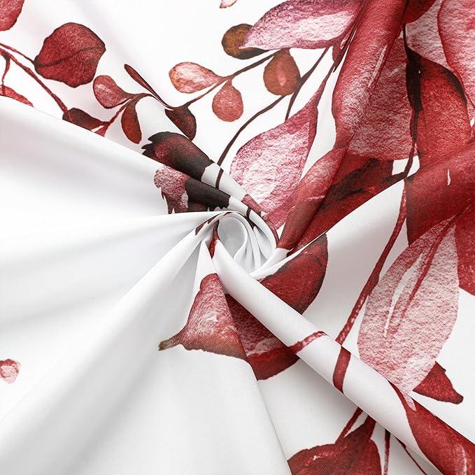 Gibelle Long Shower Curtain 72 x 78, Tall Burgundy Red Floral Shower Curtain for Bathroom, Watercolor Plant Eucalyptus Leaves Fabric Shower Curtain Set - ModernBath