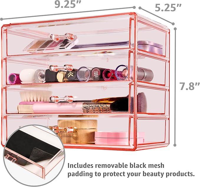 Sorbus Makeup Organizer - 4 Drawer Acrylic Make Up Organizers and Storage for Cosmetics, Jewelry, Beauty Supplies, Clear Makeup Organizer for Vanity, Girl's Room, College Dorm, Counter, Bathroom-Sinks - ModernBath