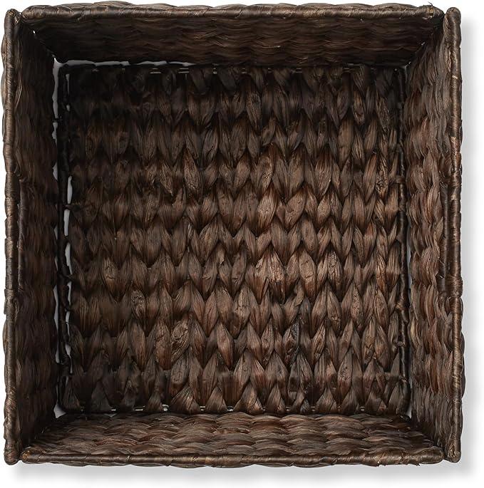 Casafield 12" x 12" Water Hyacinth Storage Baskets, Espresso - Set of 4 Collapsible Cube Organizers, Woven Bins for Bathroom, Bedroom, Laundry, Pantry, Shelves - ModernBath